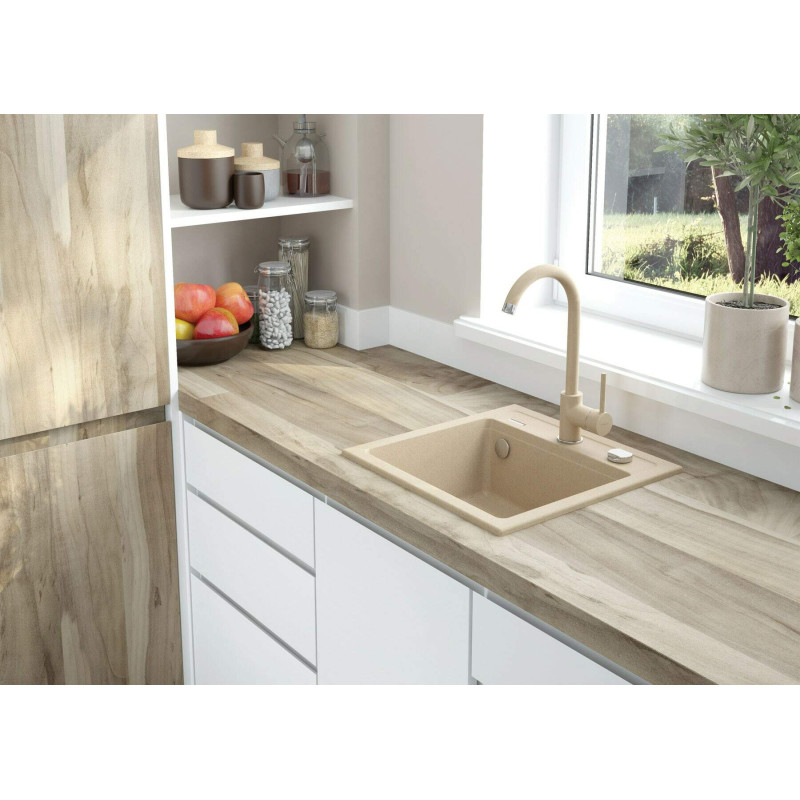 Deante Змішувач для кухні Nemezja, довж.виливу - 180мм, поворотний, 1важіль, пісок (BEN_762M)