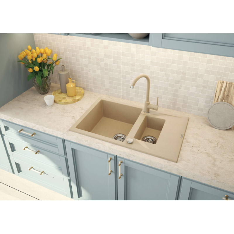 Deante Змішувач для кухні Nemezja, довж.виливу - 180мм, поворотний, 1важіль, пісок (BEN_762M)