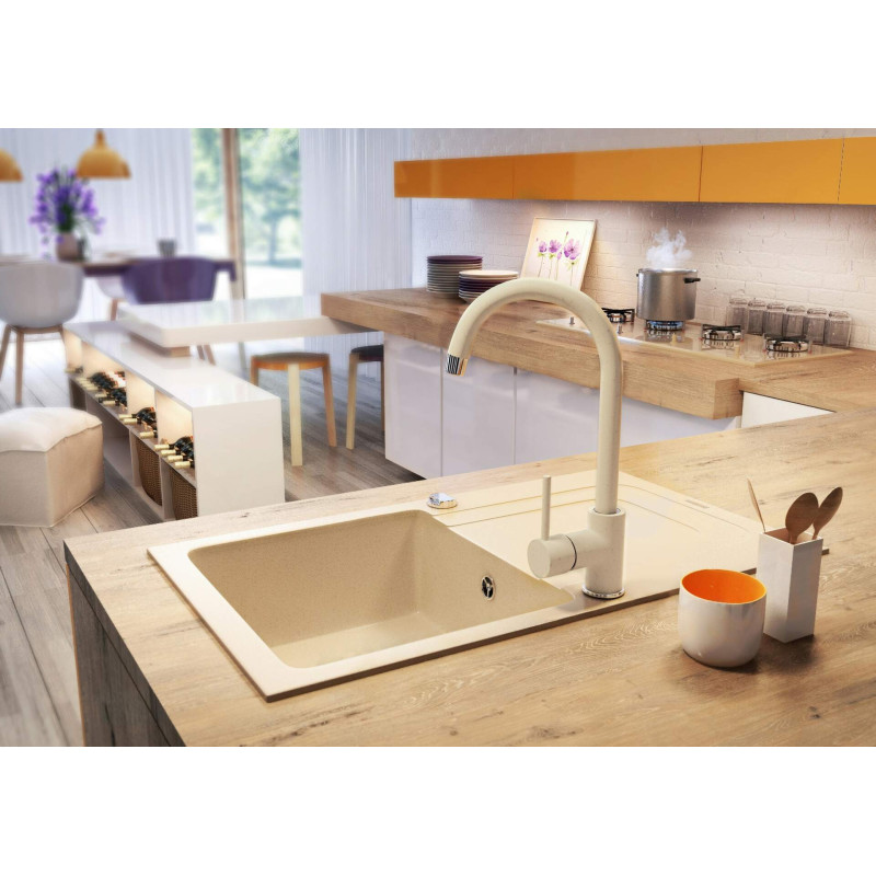 Deante Змішувач для кухні Nemezja, довж.виливу - 180мм, поворотний, 1важіль, пісок (BEN_762M)