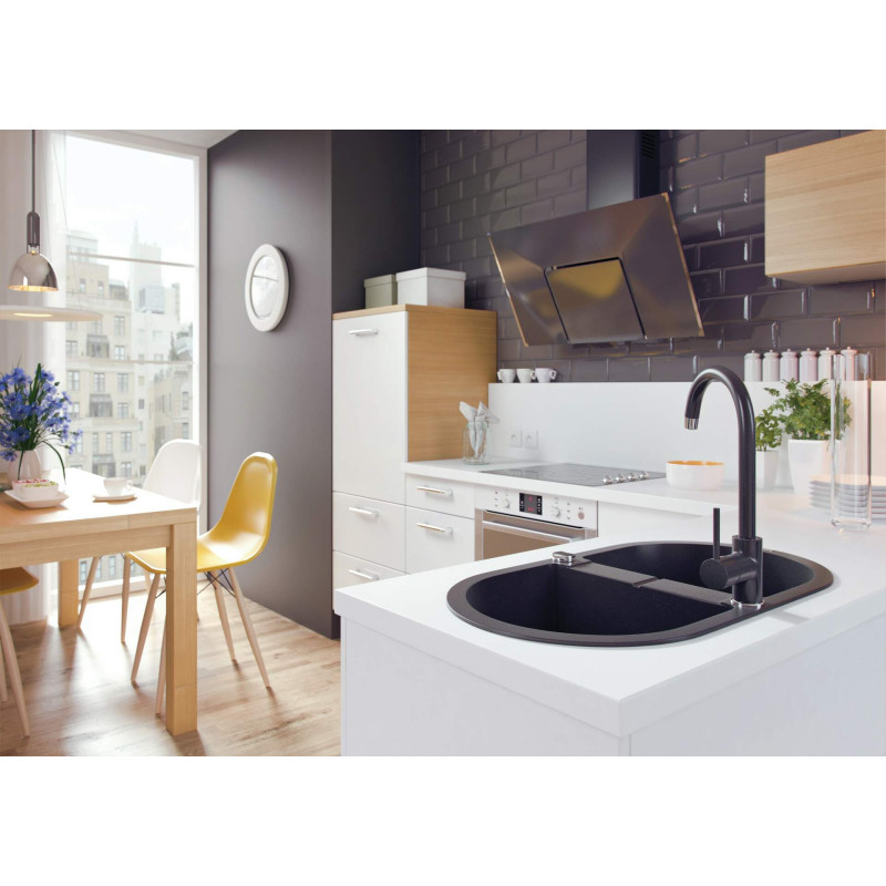 Deante Змішувач для кухні Nemezja, довж.виливу - 180мм, поворотний, 1 важіль, хром-графіт (BEN_262M)