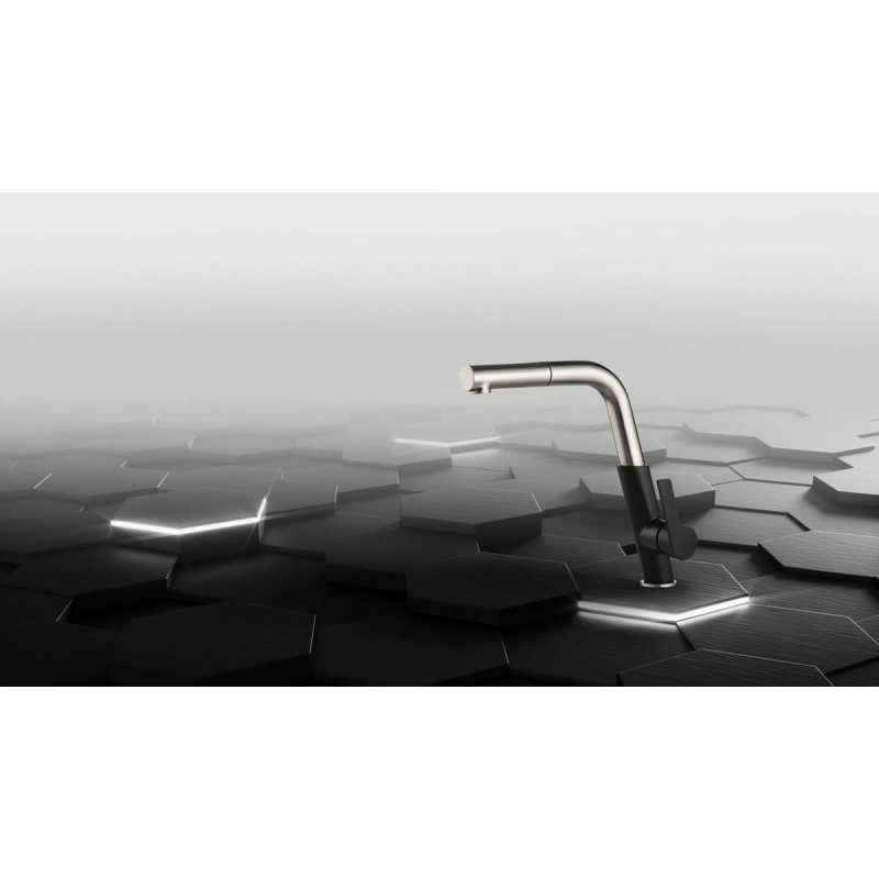 Deante Змішувач для кухні Silia, довж.виливу - 232мм, витяжний, 1 важіль, чорний-сталь (BQS_B730)