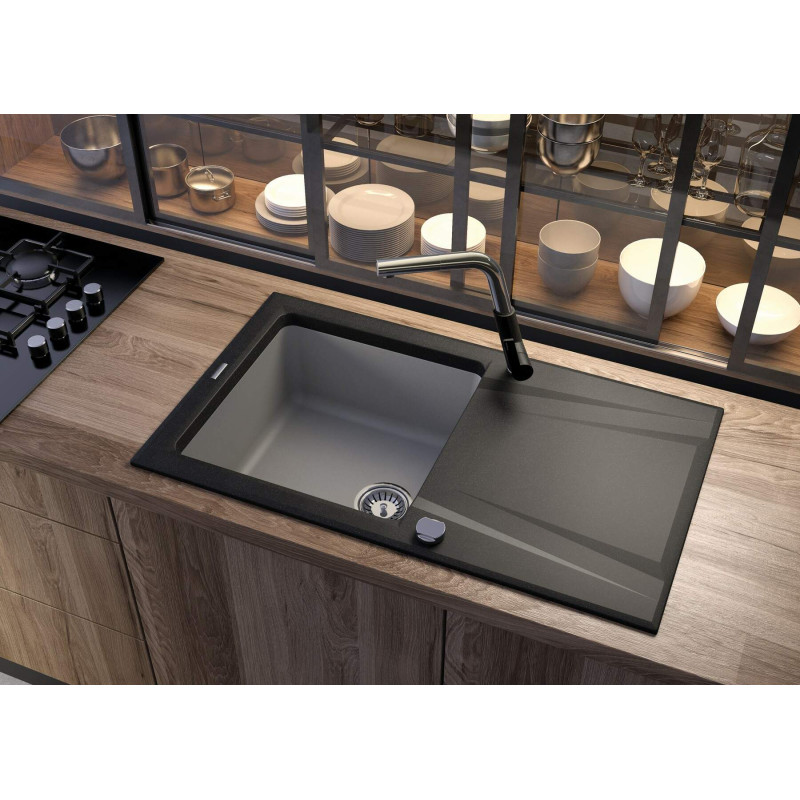 Deante Змішувач для кухні Silia, довж.виливу - 232мм, витяжний, 1 важіль, чорний-сталь (BQS_B730)