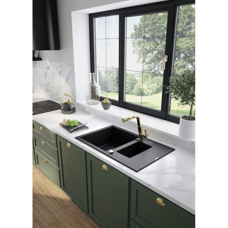 Deante Змішувач для кухні Silia, довж.виливу - 233мм, витяжний, 1 важіль, золотий (BQS_Z73M)