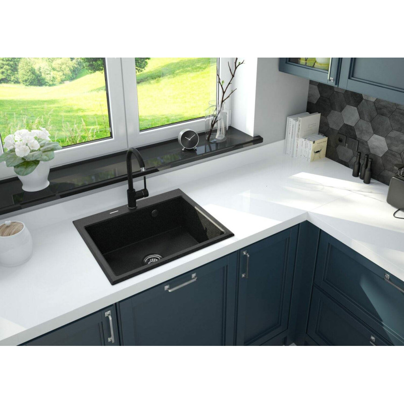 Deante Мийка кухонна Andante, граніт, прямокутник, без крила, 600х520х210мм, чаша - 1, накладна, графіт (ZQN_2103)