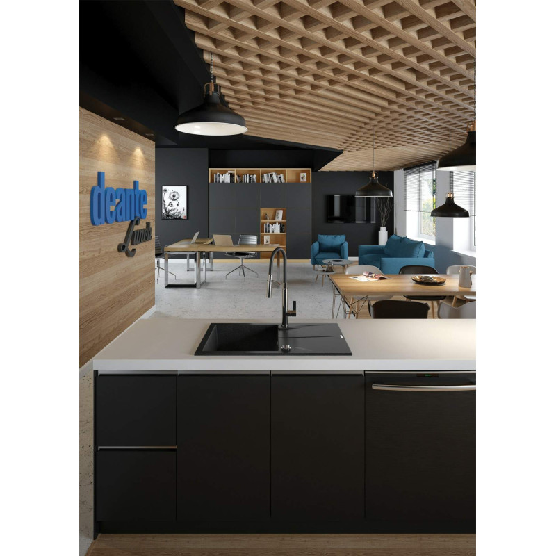 Deante Мийка кухонна Andante, граніт, прямокутник, з крилом, 780х490х194мм, чаша - 1, накладна, металічний графіт (ZQN_G113)