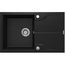 Deante Мийка кухонна Andante, граніт, прямокутник, з крилом, 780х490х194мм, чаша - 1, накладна, чорний (ZQN_N113)
