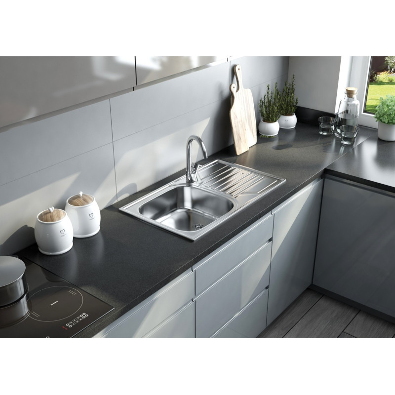 Deante Мийка кухонна Doppio, нерж.сталь, прямокут., з крилом, 780х430х160мм, чаша - 1, накладна, нерж (ZEN_0113)