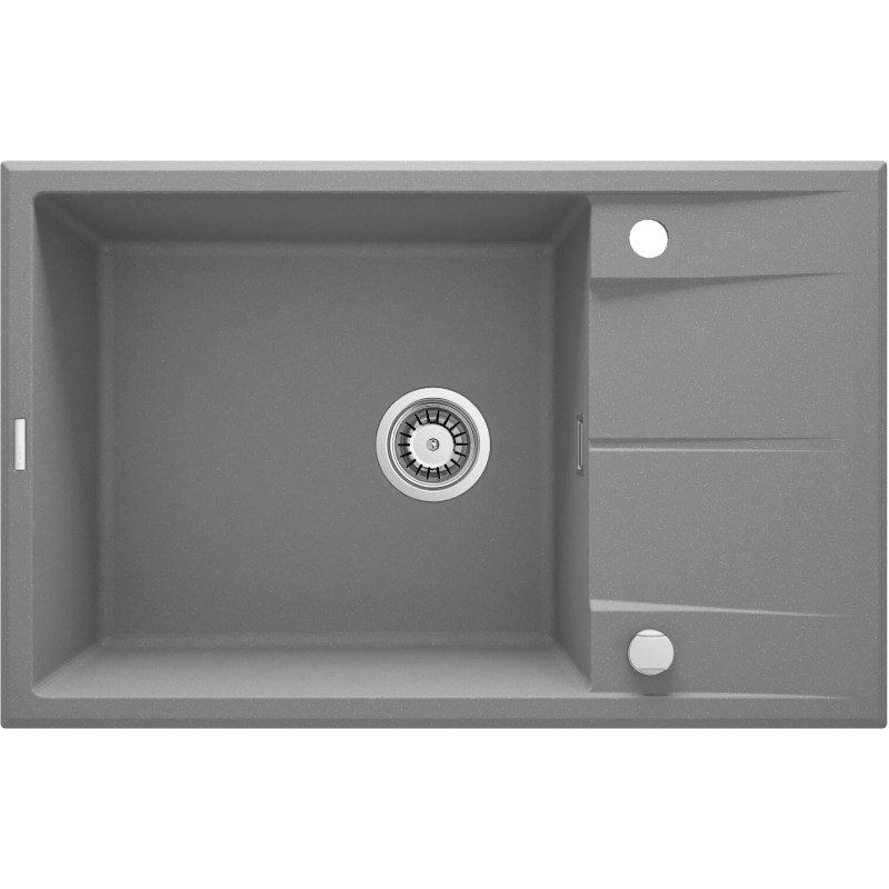 Deante Мийка кухонна Eridan, граніт, прямокутник, з крилом, 780х500х210мм, чаша - 1, накладна, металічний сірий (ZQE_S11B)