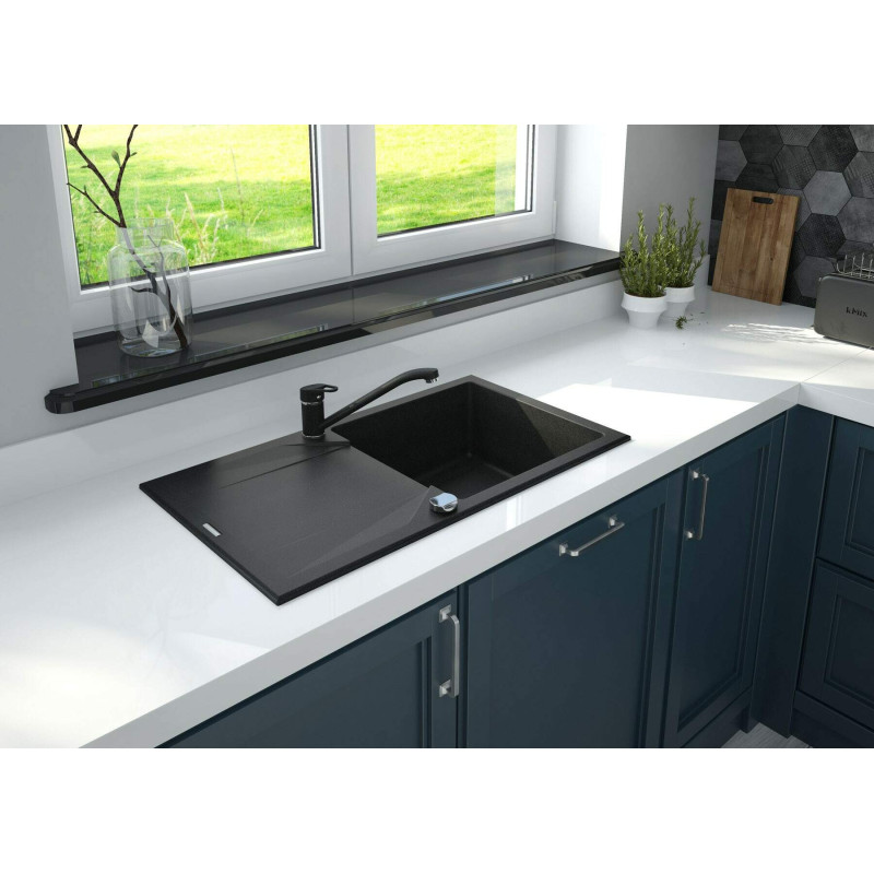 Deante Мийка кухонна Evora, граніт, прямокутник, з крилом, 780х440х193мм, чаша - 1, накладна, графіт (ZQJ_2113)