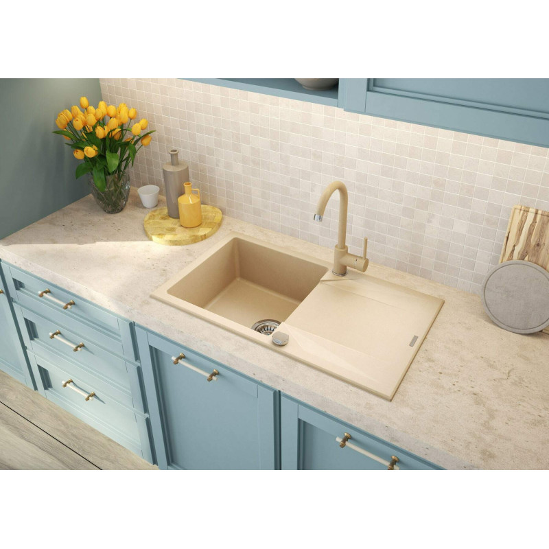 Deante Мийка кухонна Evora, граніт, прямокутник, з крилом, 780х440х193мм, чаша - 1, накладна, пісок (ZQJ_7113)