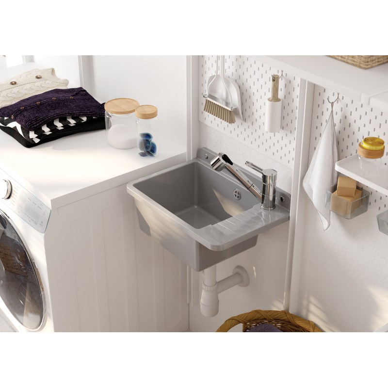 Deante Мойка кухонная Garden, полистирол, прямоуг., без крыла, 505х350х252мм, чаша - 1, к стене, серый (ZYT_311A)