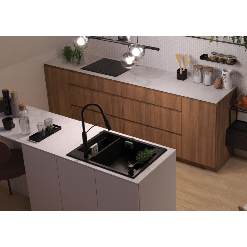 Deante Мийка кухонна Magnetic, граніт, прямокутник, без крила, 690х500х219мм, чаша - 1.5, накладна, чорний (ZRM_N503)