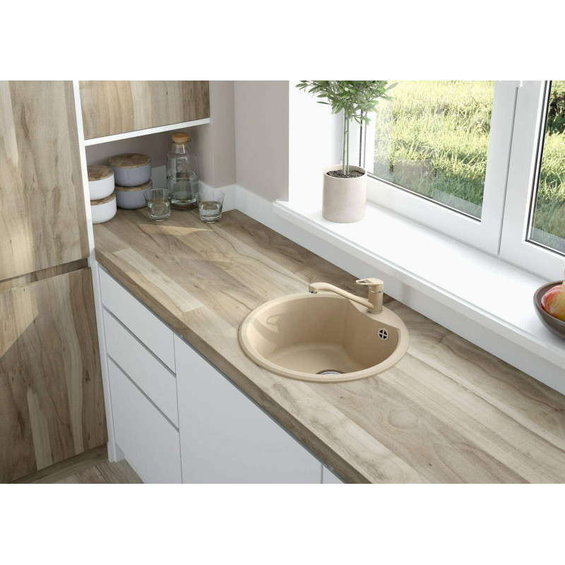 Deante Мийка кухонна Solis, граніт, круг, без крила, 480х480х194мм, чаша - 1, накладна, пісок (ZRS_7803)