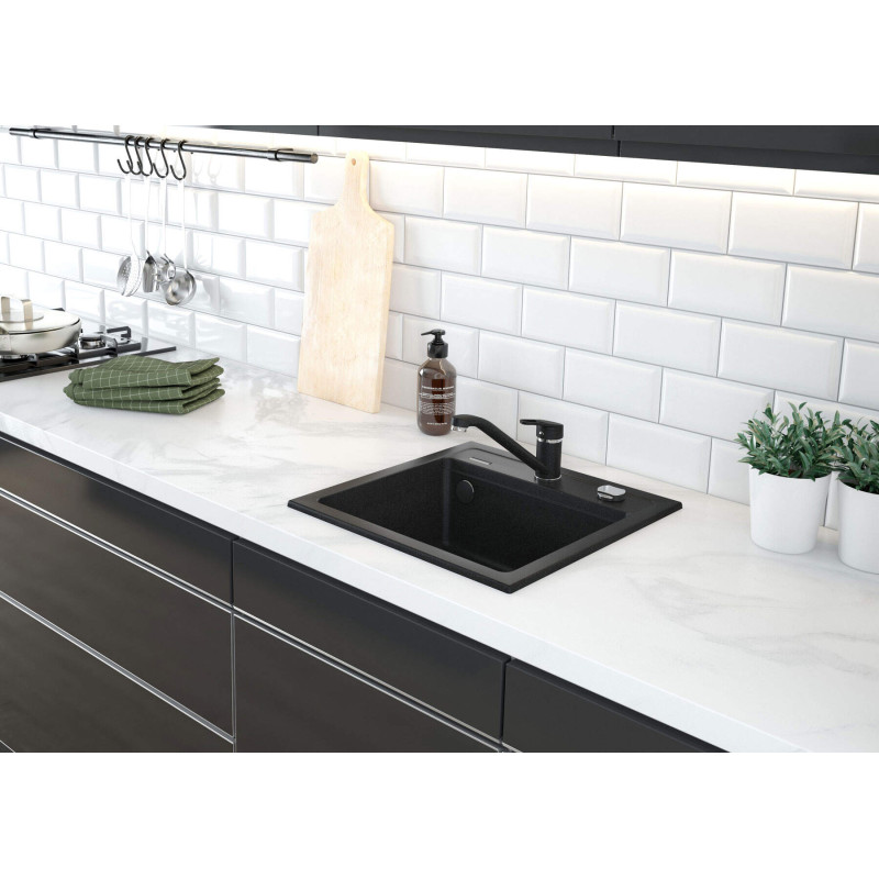 Deante Мийка кухонна Zorba, граніт, квадрат, без крила, 440х440х184мм, чаша - 1, накладна, графіт (ZQZ_2103)