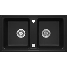 Deante Мийка кухонна Zorba, граніт, прямокут., без крила, 780х435х180мм, чаша - 2, накладна, чорний матовий (ZQZ_N203)