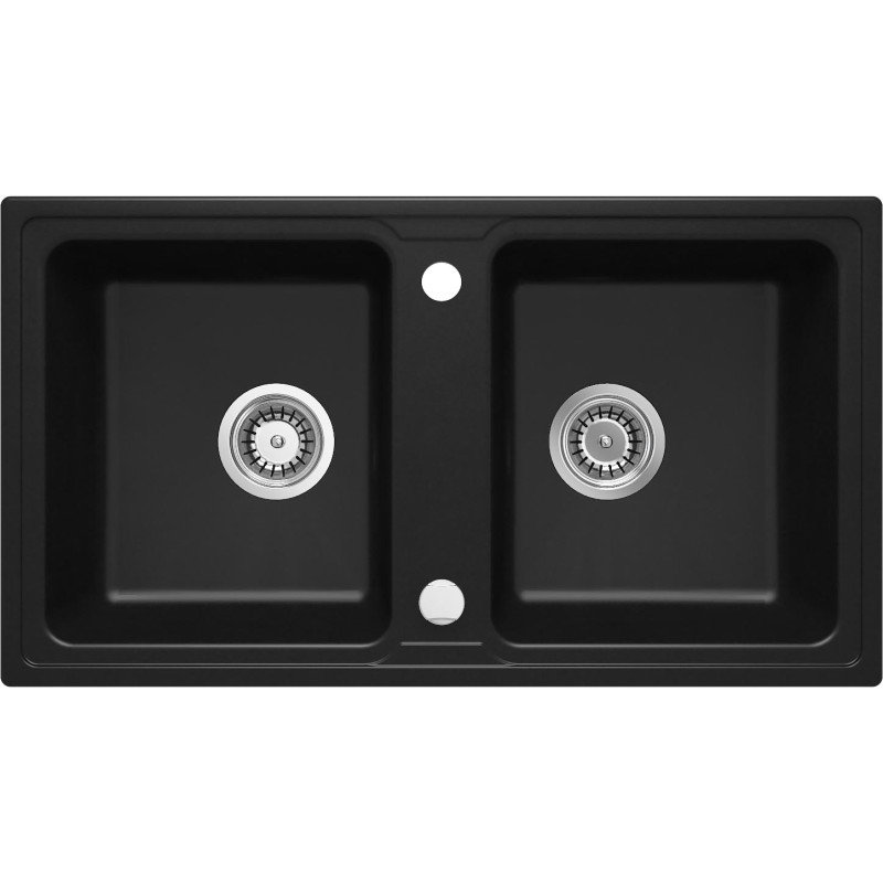 Deante Мийка кухонна Zorba, граніт, прямокут., без крила, 780х435х180мм, чаша - 2, накладна, чорний матовий (ZQZ_N203)