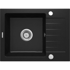 Deante Мийка кухонна Zorba, граніт, прямокутник, з крилом, 580х440х164мм, чаша - 1, накладна, чорний (ZQZ_N11A)