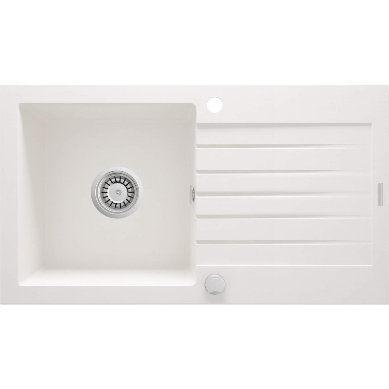 Deante Мийка кухонна Zorba, граніт, прямокутник, з крилом, 760х440х160мм, чаша - 1, накладна, алебастр (ZQZ_A113)