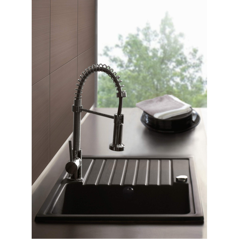 Deante Мийка кухонна Zorba, граніт, прямокутник, з крилом, 760х440х160мм, чаша - 1, накладна, графіт (ZQZ_2113)