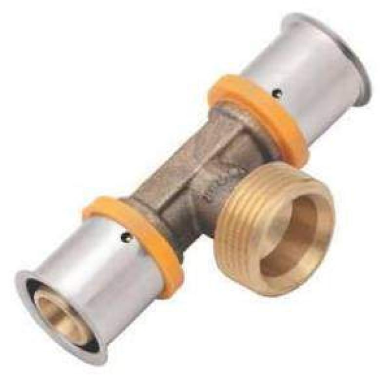 KAN-therm Тройник латунный press с пресс-кольцом с наружной резьбой 25xG1"x25 (1009259002)