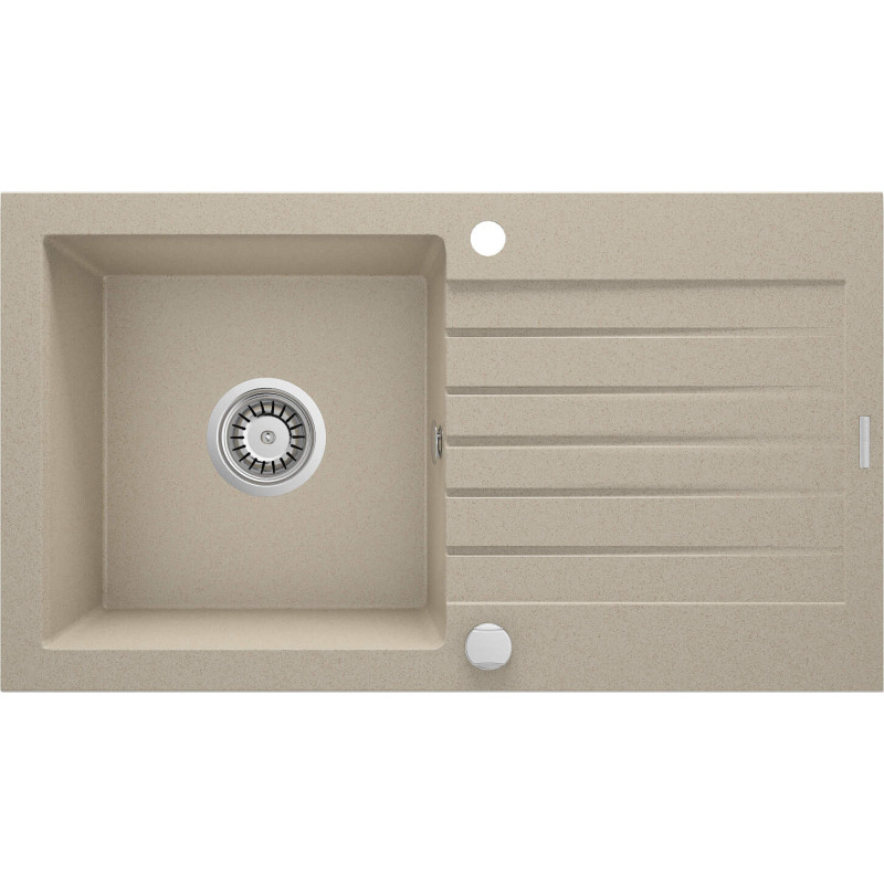 Deante Мийка кухонна Zorba, граніт, прямокутник, з крилом, 760х440х160мм, чаша - 1, накладна, пісок (ZQZ_7113)