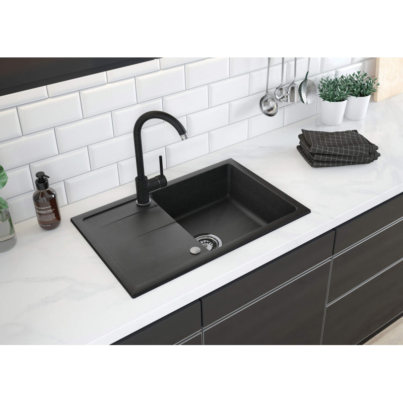 Deante Набір для кухні Leda, гранітна мийка ZRD_2113 + зміш. BEN_262M, графіт-хром (ZRDA2113)