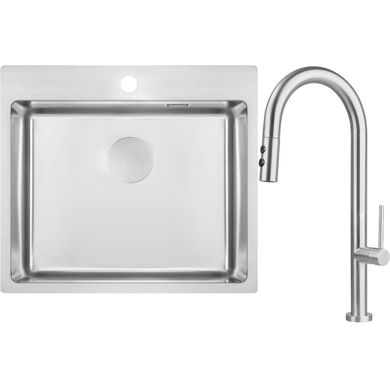 Deante Набір для кухні Olfato стальна мийка ZPO_010B + зміш. BQO_F72M, матова сталь (ZPOE010B)