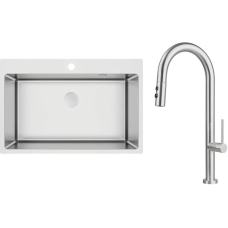 Deante Набір для кухні Olfato стальна мийка ZPO_010C + зміш. BQO_F72M, матова сталь (ZPOE010C)
