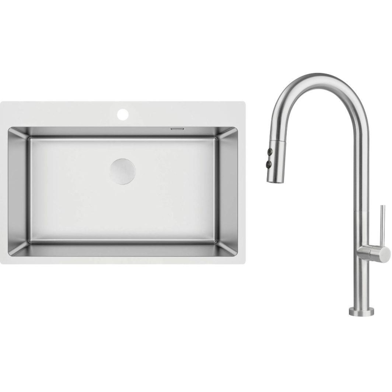 Deante Набір для кухні Olfato стальна мийка ZPO_010C + зміш. BQO_F72M, матова сталь (ZPOE010C)