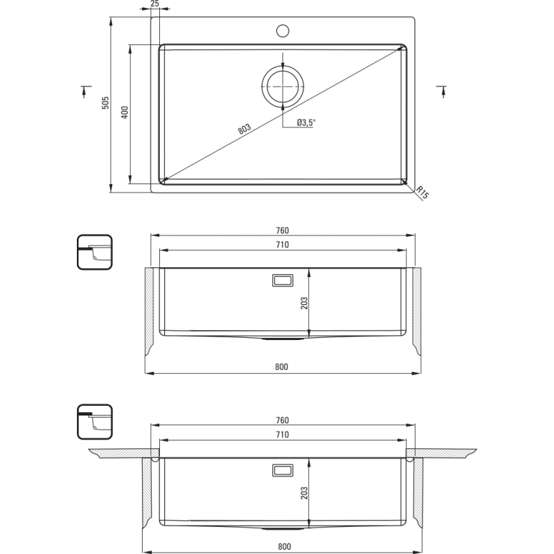 Deante Набір для кухні Olfato стальна мийка ZPO_010C + зміш. BQO_F72M, матова сталь (ZPOE010C)