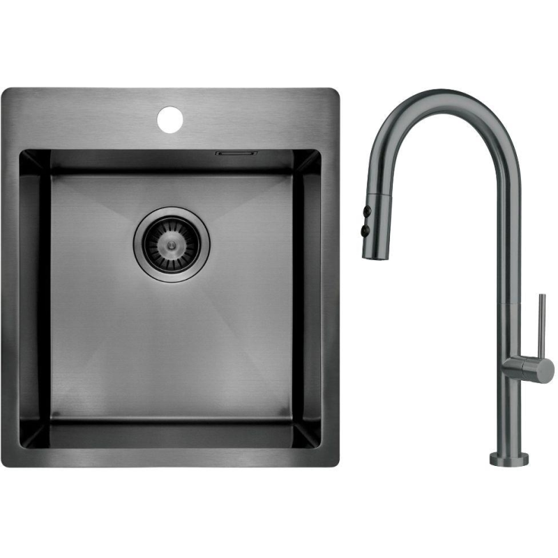 Deante Набір для кухні Olfato стальна мийка ZPO_D10A + зміш. BQO_D72M, титан (ZPOED10A)