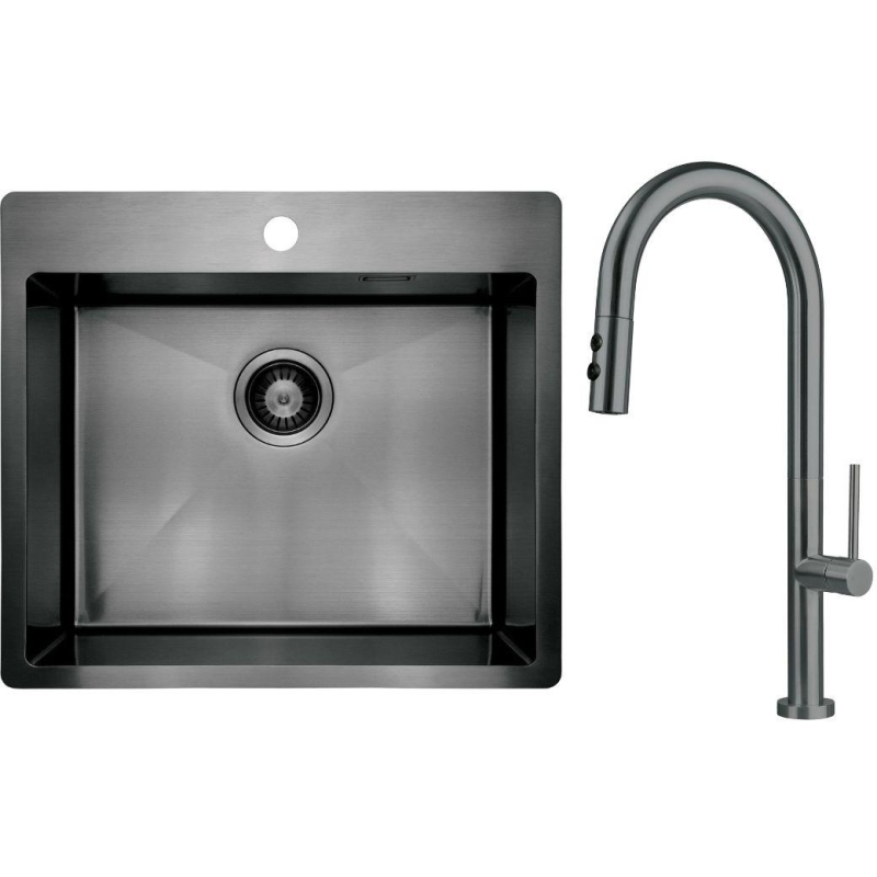 Deante Набір для кухні Olfato стальна мийка ZPO_D10B + зміш. BQO_D72M, титан (ZPOED10B)