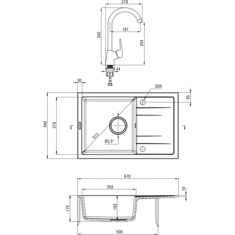 Deante Набір для кухні Zorba, гранітна мийка ZQZ_211A + зміш. BOC_X72M, графіт (ZQZC211A)