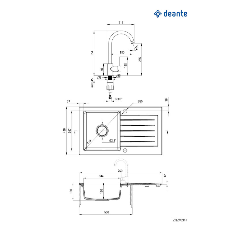 Deante Набір для кухні Zorba, гранітна мийка ZQZ_7113 + зміш. BEN_762M, пісок (ZQZV7113)