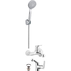 Deante Набір змішувачів 3в1 Chaber, BGC_010M + BGC_021N + NEE_041K,(ванна, раковина, душ), сріблястий (BGCA010M)