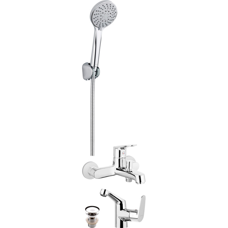 Deante Набір змішувачів 3в1 Chaber, BGC_010M + BGC_021N + NEE_041K,(ванна, раковина, душ), сріблястий (BGCA010M)