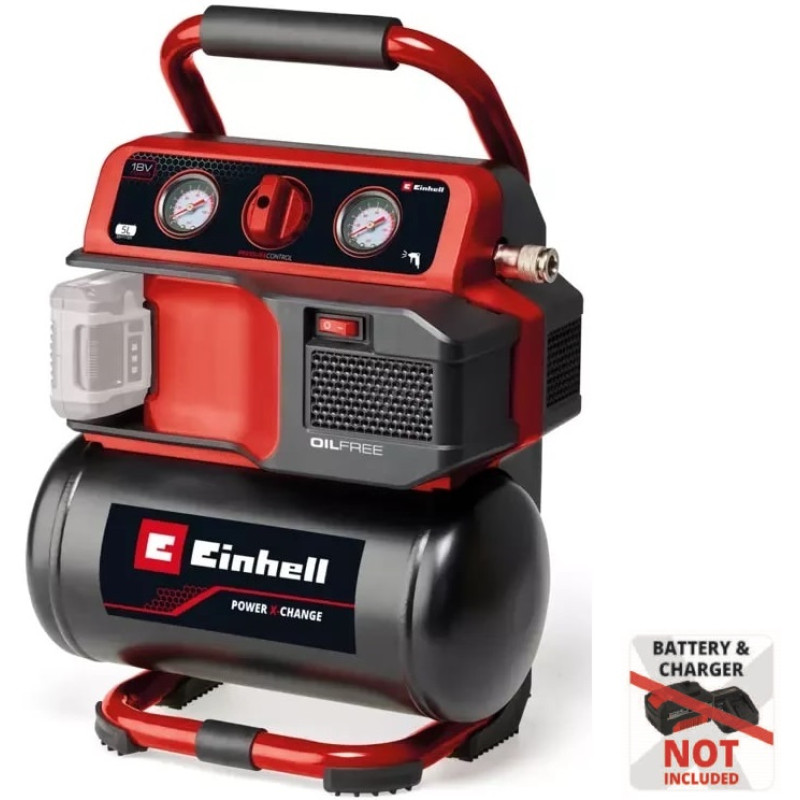 Einhell Компресор повітряний TE-AC 18/75 Li OF - Solo, акумуляторний 18В PXC, 8бар, 75л/хв, бак 5л, 7.76кг, (без АКБ та ЗП) (4020410)