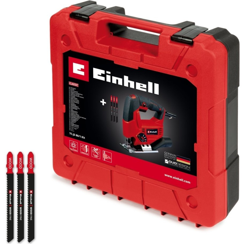 Einhell Лобзик електричний TC-JS 80/1 Kit, 550Вт, 1000-3000об•хв, в комплекті 3 полотна, кейс, 1.86кг (4321157)