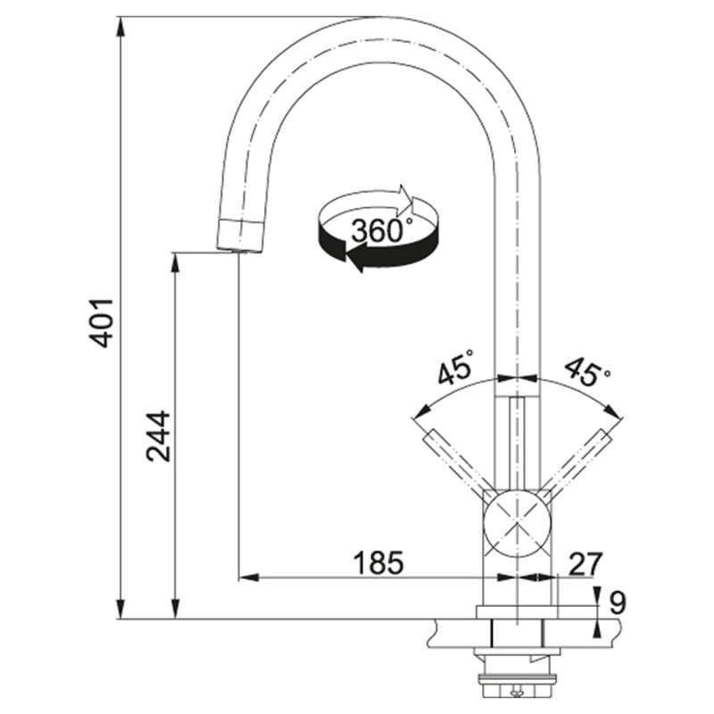 Franke Змішувач для кухні Eos Clear Water , довж.виливу - 185мм, поворотний, 1+1фільтр, нерж (1200179979)
