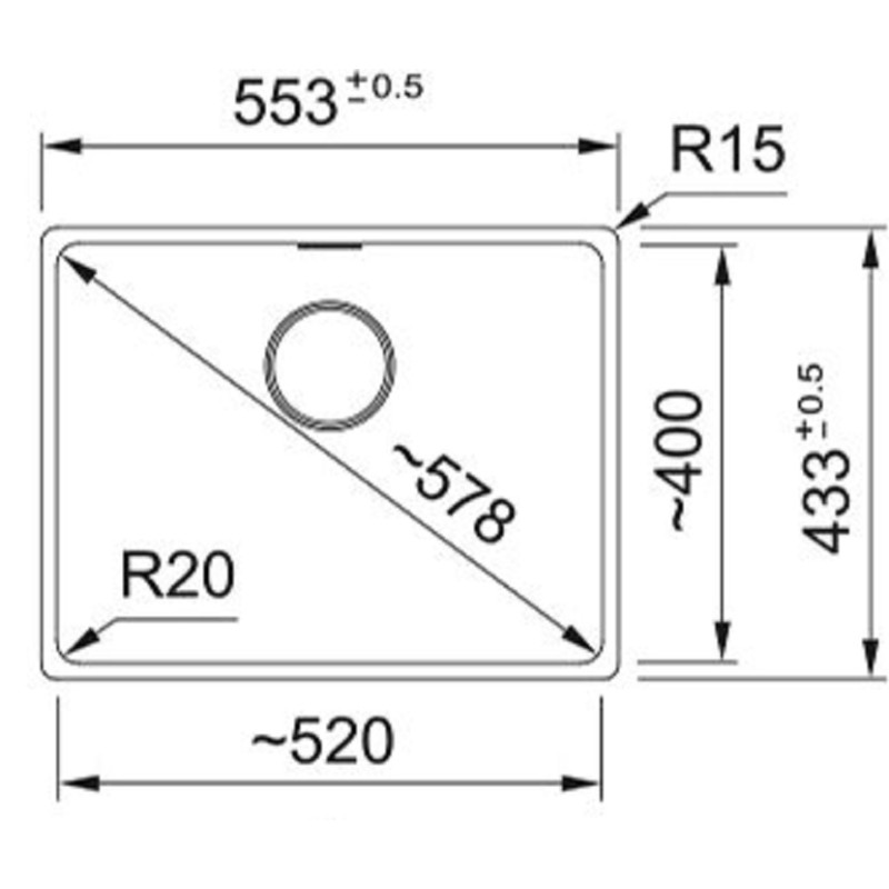 Franke Мийка кухонна Maris, фраграніт, прямокутник, без крила, 553х433х200мм, чаша - 1, MRG 110-52, чорний матовий (+вентиль) (1250699228)
