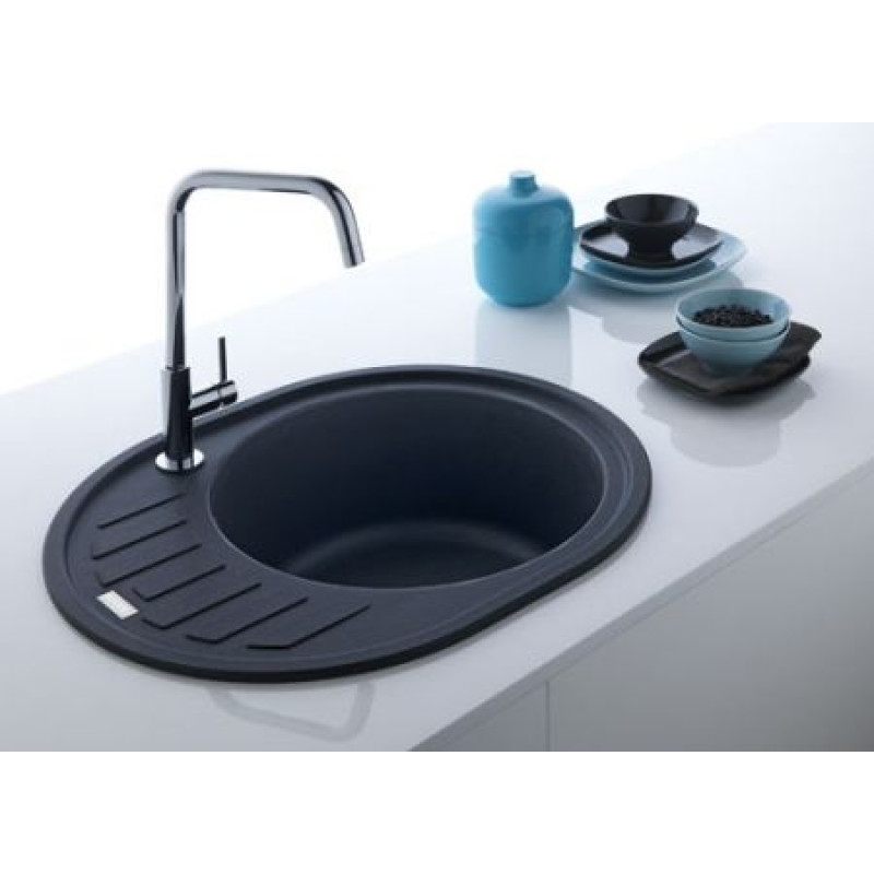Franke Мийка кухонна Ronda, фраграніт, овал, з крилом, 620х500х200мм, чаша - 1, накладна, ROG 611-62, онікс (1140381072)