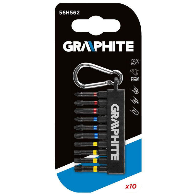Graphite Біти ударні, набір 10шт, 50мм, PH,PZ,TX, сталь S2, карабін (56H562)
