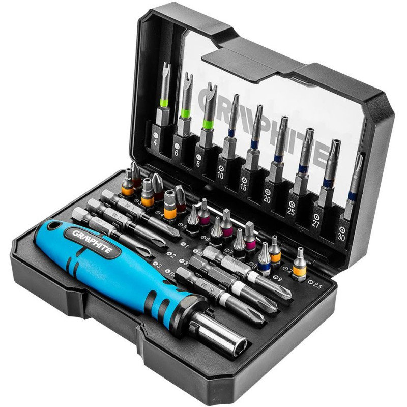 Graphite Біти, набір 31шт, 1/4", бітотримач, PH,R,HT,TT, кейс (56H602)