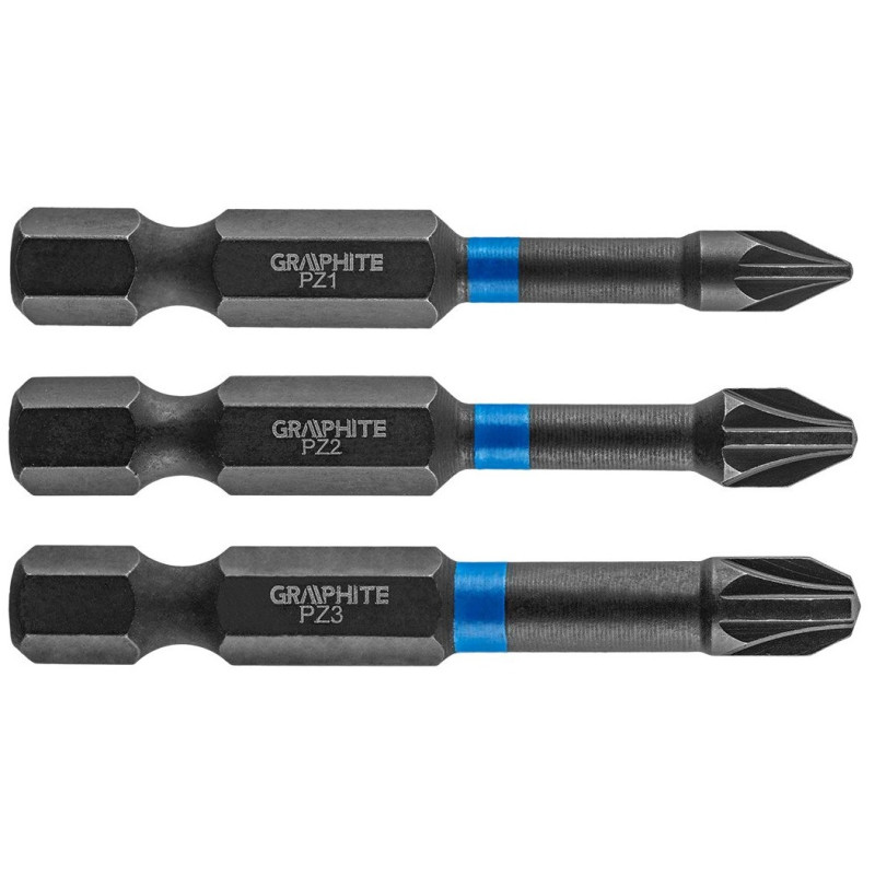 Graphite Біти ударні, набір 3шт, 1/4", PZ1/2/3x50мм, сталь S2 (56H542)