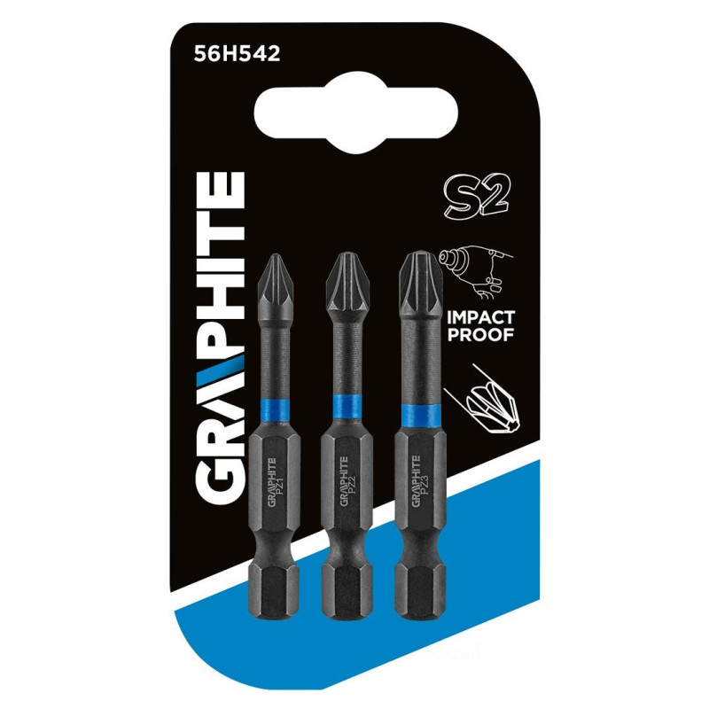 Graphite Біти ударні, набір 3шт, 1/4", PZ1/2/3x50мм, сталь S2 (56H542)