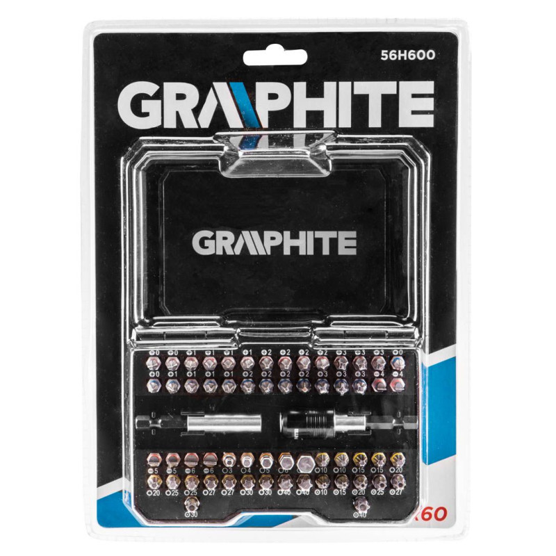 Graphite Біти, набір 60шт, магнітні подовжувачі 2шт, SL,PH,PZ,H,TX,TT, 25мм, кейс (56H600)