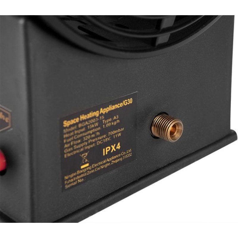 Graphite Теплова гармата газова, акумуляторна 18В, 30кВт, 200м кв, 500м куб/год, IP24, чорний (58GE101)