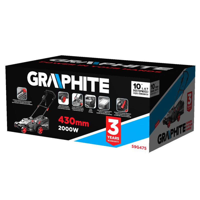 Graphite Газонокосарка 2000Вт 43см 45л 20-70мм 14кг (59G475)