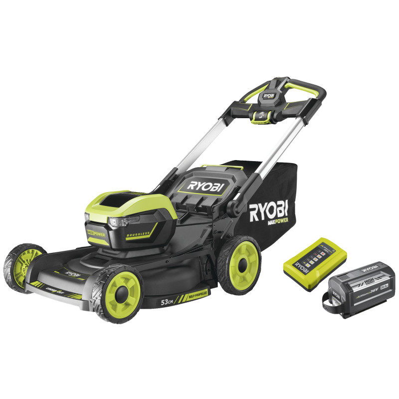 Ryobi Газонокосарка акумуляторна RY36LMXSP53A-160 самохідна MAX POWER 36В акб 1х6А·год дека 53см 70л 20-100мм 3в1 LED-фари до 3200м.кв (5133005802)