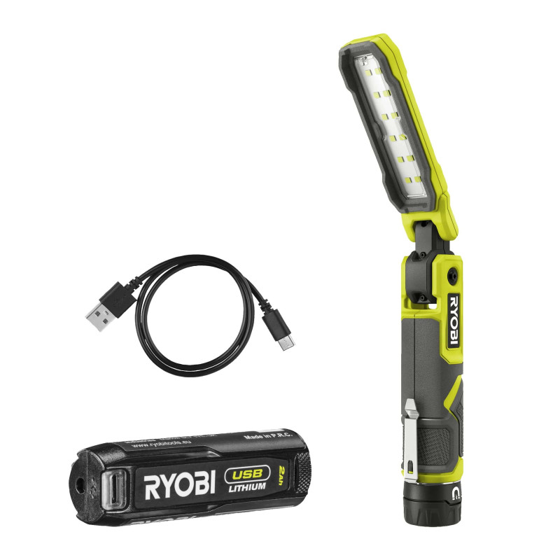 Ryobi Ліхтар інспекційний акумуляторний USB Lithium RLI4-120G, 4В, 2А·год, 650лм, 3 режими, магніт, затискач 0.17кг (5133006225)